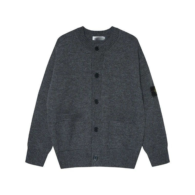 Stone Island Knitwear Button-Front Crewneck Cardigan with Sleeve Compass Badge image 3