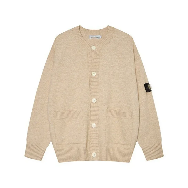 Stone Island Knitwear Button-Front Crewneck Cardigan with Sleeve Compass Badge product detail image 3