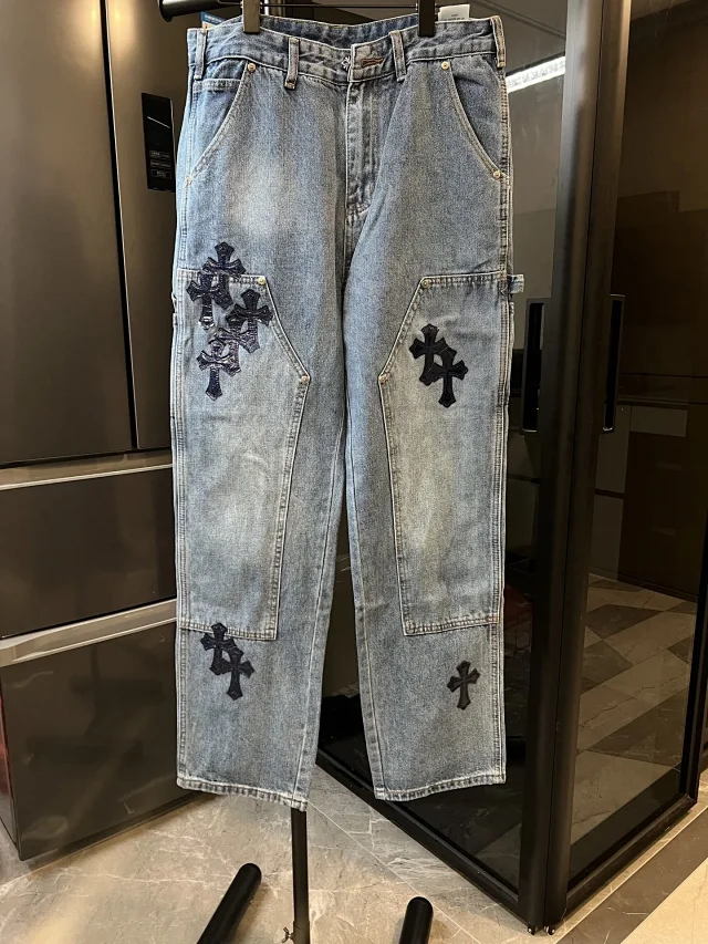 Unbranded Jeans Light-wash carpenter with cross appliqués product detail image 11
