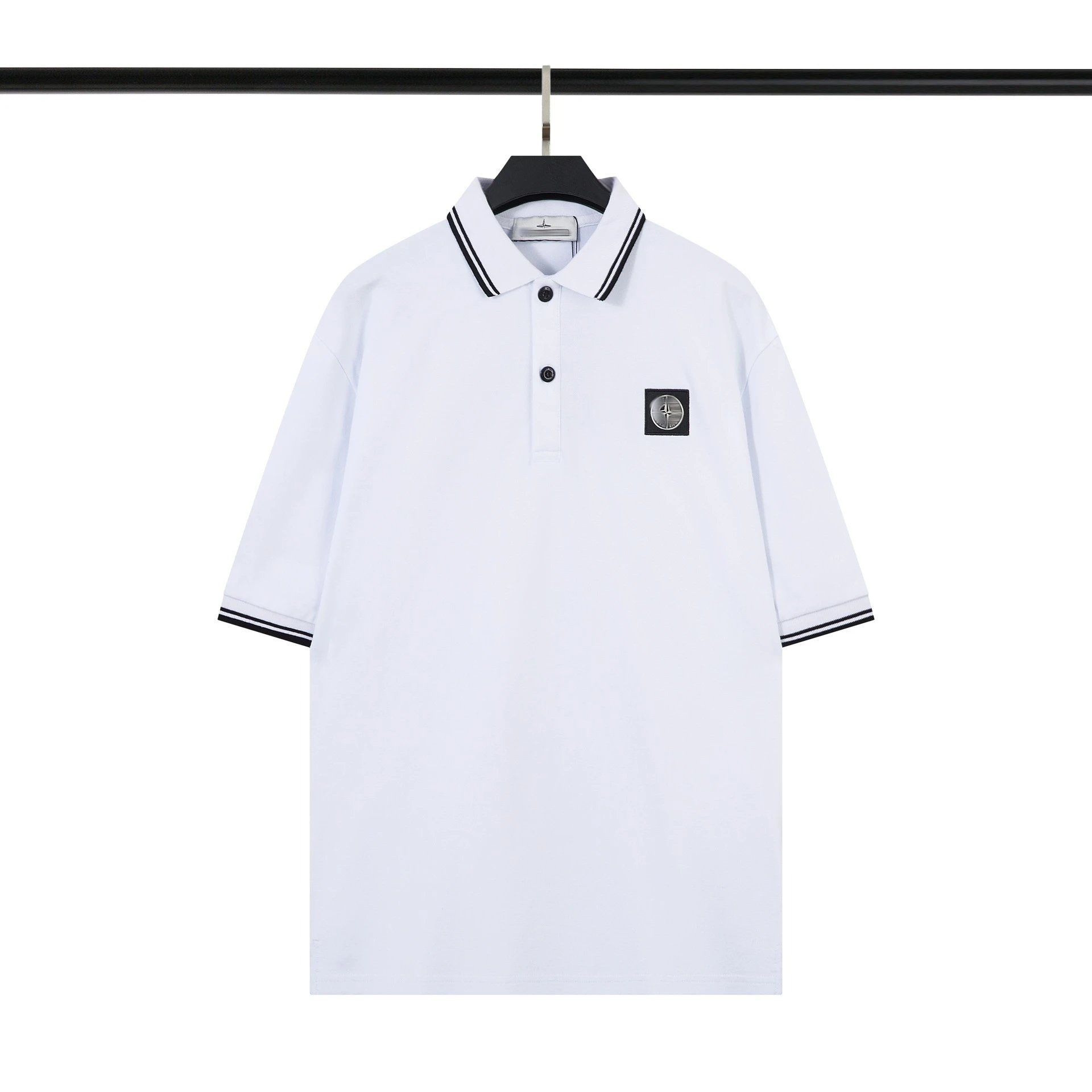 Stone Island T-Shirts Short-Sleeve Polo Shirt with Compass Badge and Striped Trim image 5