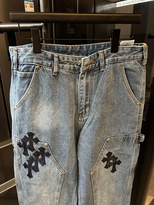 Unbranded Jeans Light-wash carpenter with cross appliqués product detail image 14