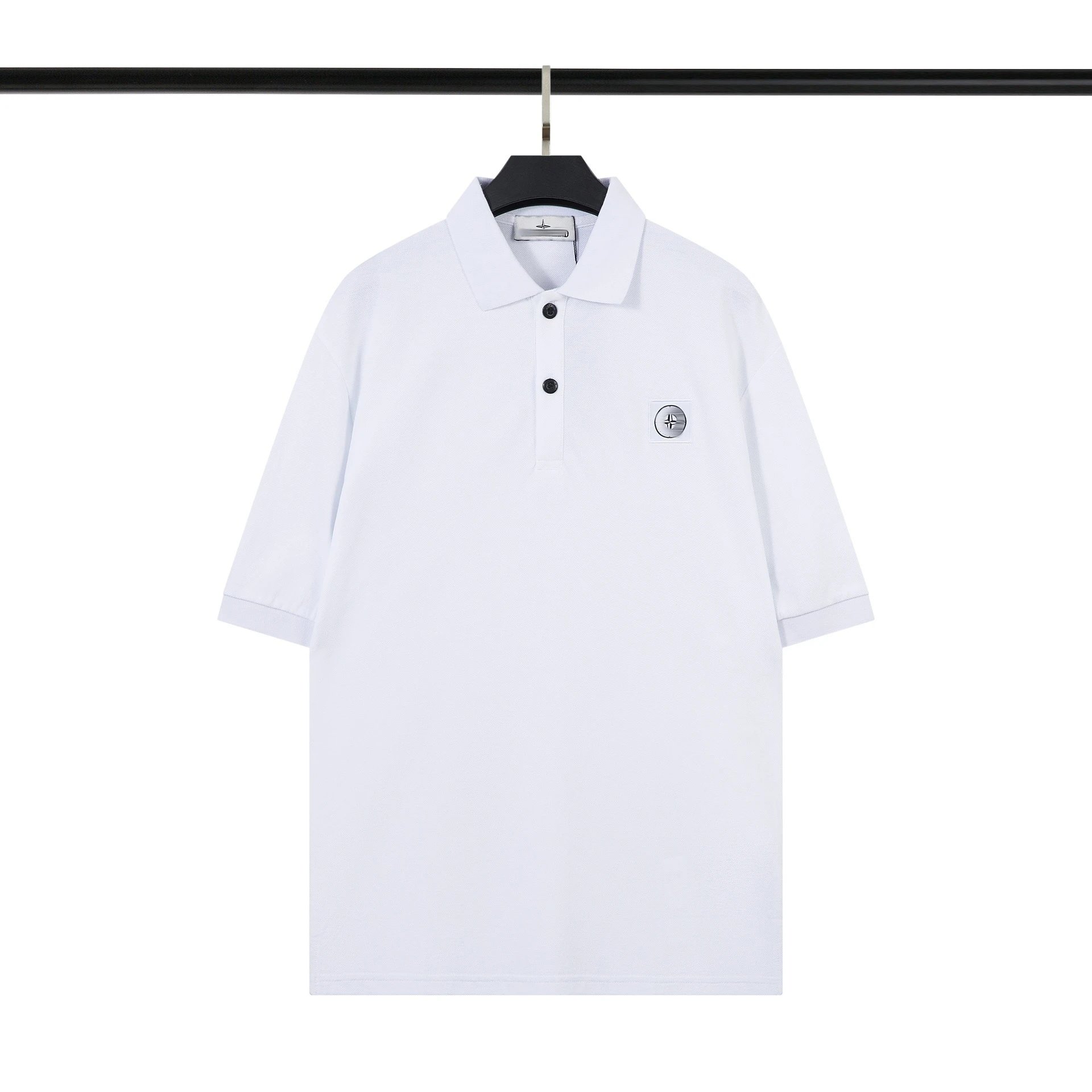 Stone Island T-Shirts Short-Sleeve Polo Shirt with Compass Badge and Striped Trim — 8229 white