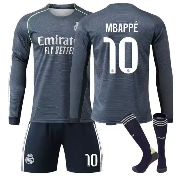 Real Madrid Mbappé #10 Home Kit White Long-Sleeve Jersey Set - 5