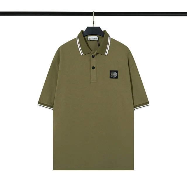 Stone Island T-Shirts Short-Sleeve Polo Shirt with Compass Badge and Striped Trim product detail image 12