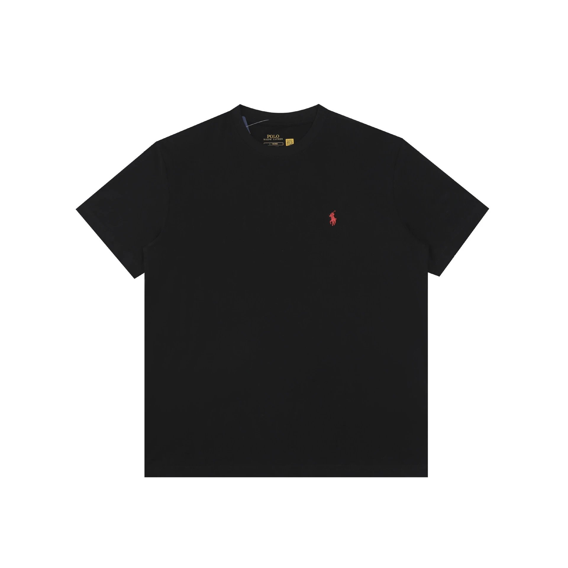 Polo Ralph Lauren T-Shirts Crew Neck T-Shirt with Embroidered Pony Logo — Black with a red label