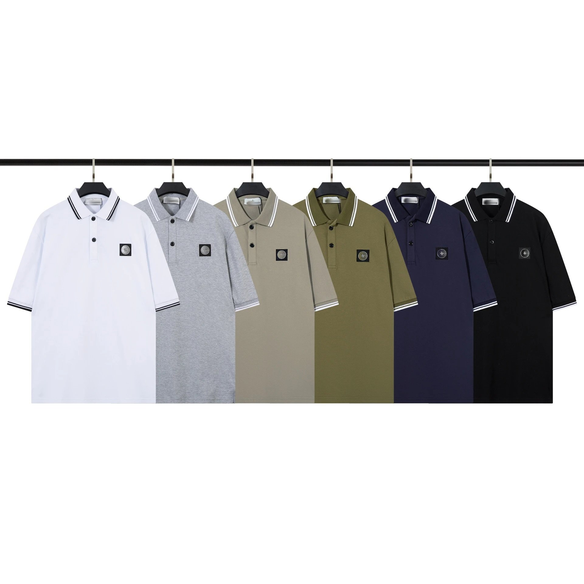 Stone Island T-Shirts Short-Sleeve Polo Shirt with Compass Badge and Striped Trim image 3