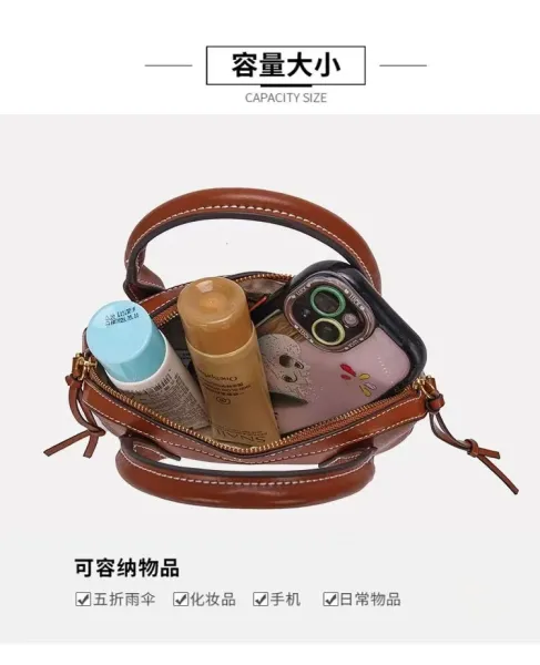 Design Mini Boston Bag Brown Leather Handbag - 5