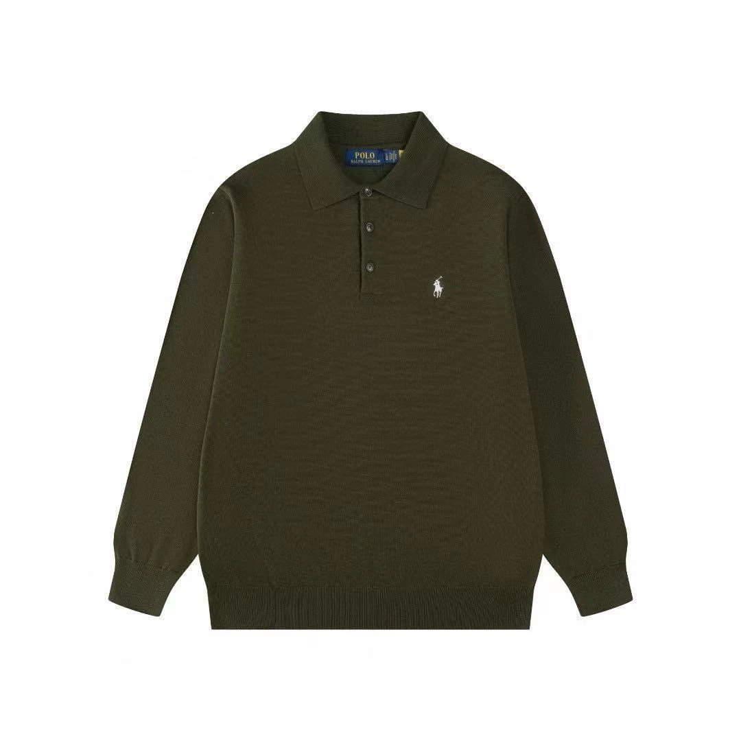 Polo Ralph Lauren Knitwear Long-Sleeve Collar Knit Sweater — army green