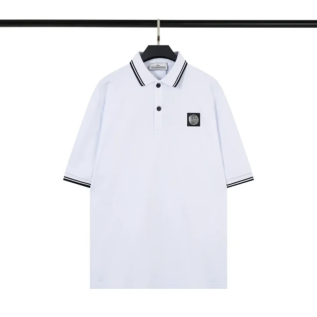 Stone Island T-Shirts Short-Sleeve Polo Shirt with Compass Badge and Striped Trim product detail image 9