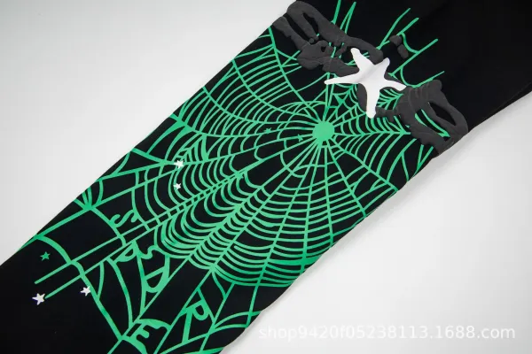 Design Spiderweb Print Black Sweatpants - 4