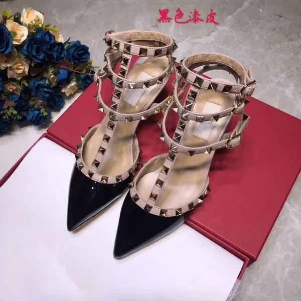 Valentino Rockstud Strappy Pointed-Toe Kitten Heel in Nude - 12