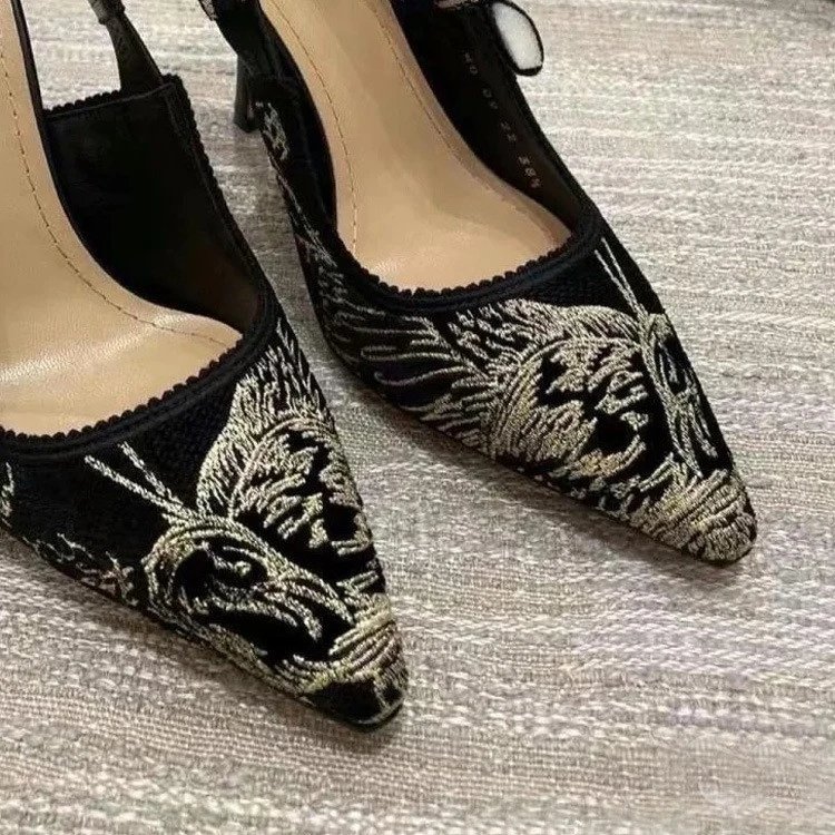 Design Embroidered Velvet Slingback Heels Black