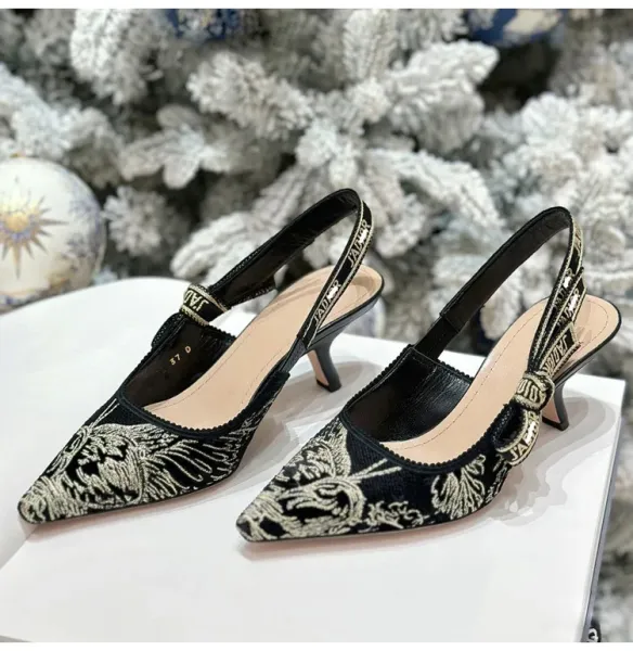 Dior J'Adior Embroidered Slingback Stilettos Black - 6