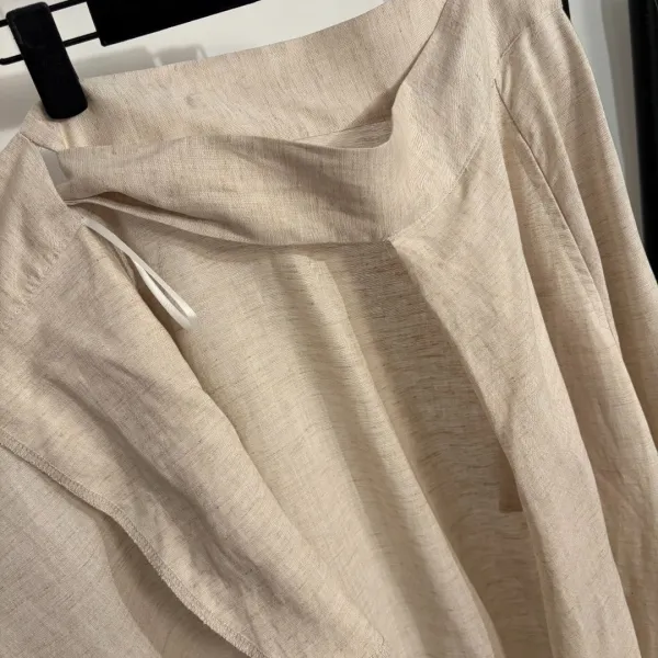 Design Linen Shirt and Wrap Skirt Set Beige - 9