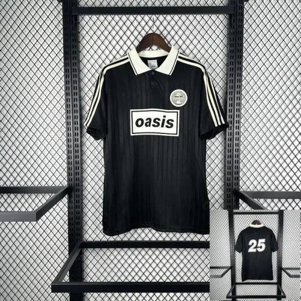 Design Oasis x Football Club Inspired Polo Black / White Stripe Jersey Tops Polo - 5