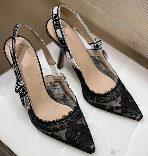 Dior J'Adior Lace Slingback Stilettos Black - 8