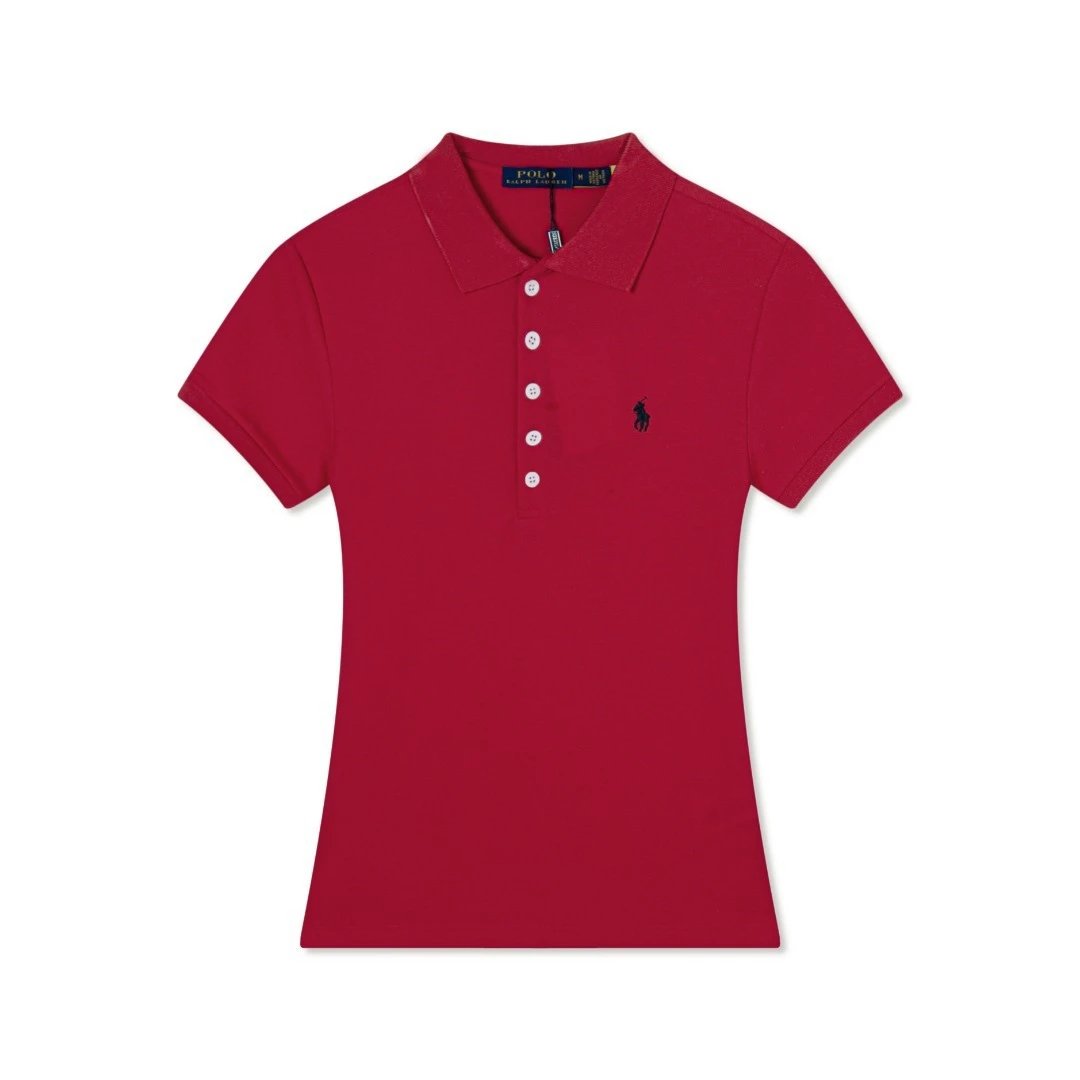 Ralph Lauren Shirts Short-Sleeve Five-Button Polo Shirt — Wine red