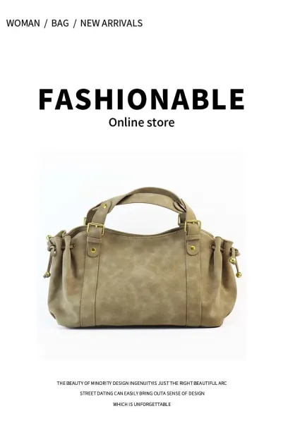 Design Brown Leather Hobo Bag with Gold Buckles - 2