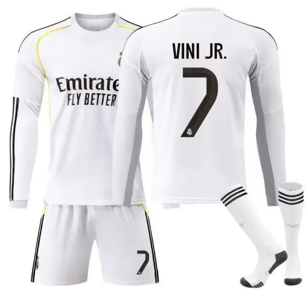 Real Madrid Mbappé #10 Home Kit White Long-Sleeve Jersey Set - 3