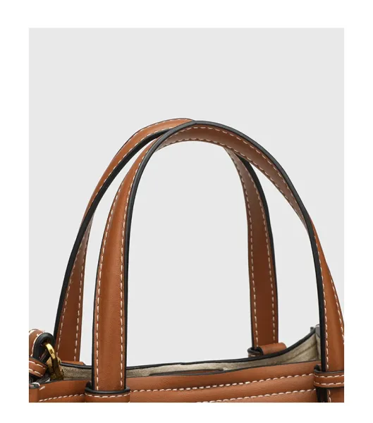 Design Mini Structured Top-Handle Bag Black with Beige Strap Handbags - 15