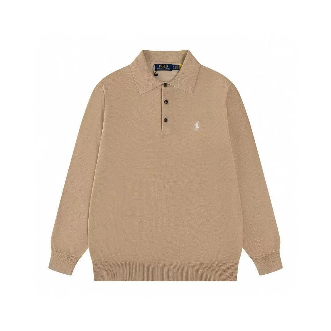 Polo Ralph Lauren Knitwear Long-Sleeve Collar Knit Sweater — Khaki