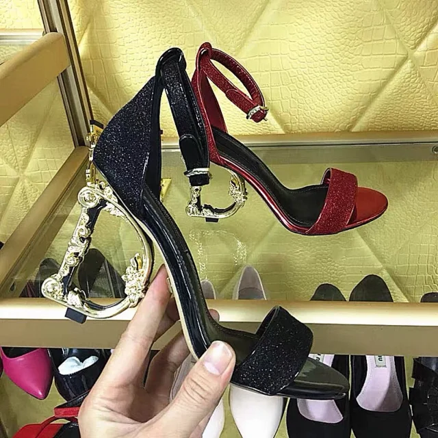 Unbranded High Heels Glitter ankle-strap sandals with ornate letter-shaped product detail image 3
