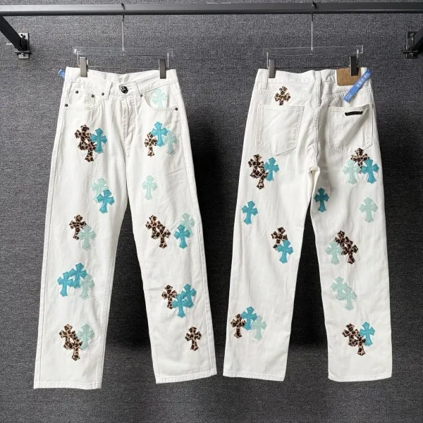 Chrome Hearts Cross-Embroidered White Straight-Leg Jeans - 21