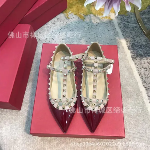 Valentino Rockstud Flat White Leather Pointed-Toe Mary Jane Shoes Loafers - 12