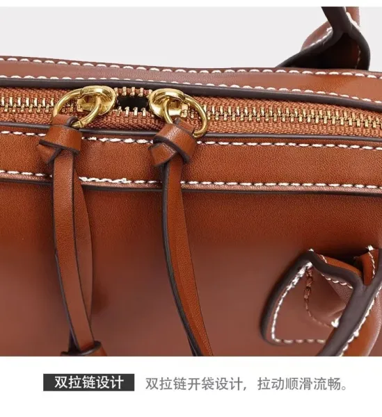 Design Mini Boston Bag Brown Leather Handbag - 7