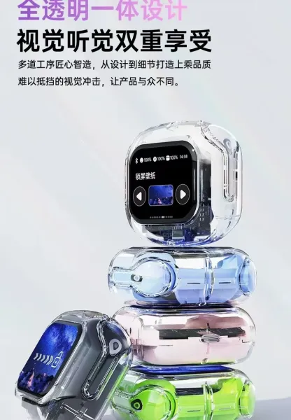 Design TWS Earbuds with Transparent Charging Case in Pastel Blue - 9