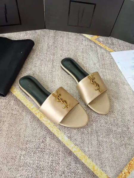 Saint Laurent Tribute Slide Black Croc-Embossed Leather Slippers - 15