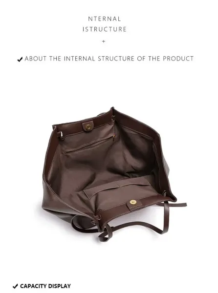 Design Tote Bag Cognac Leather Handbag - 12