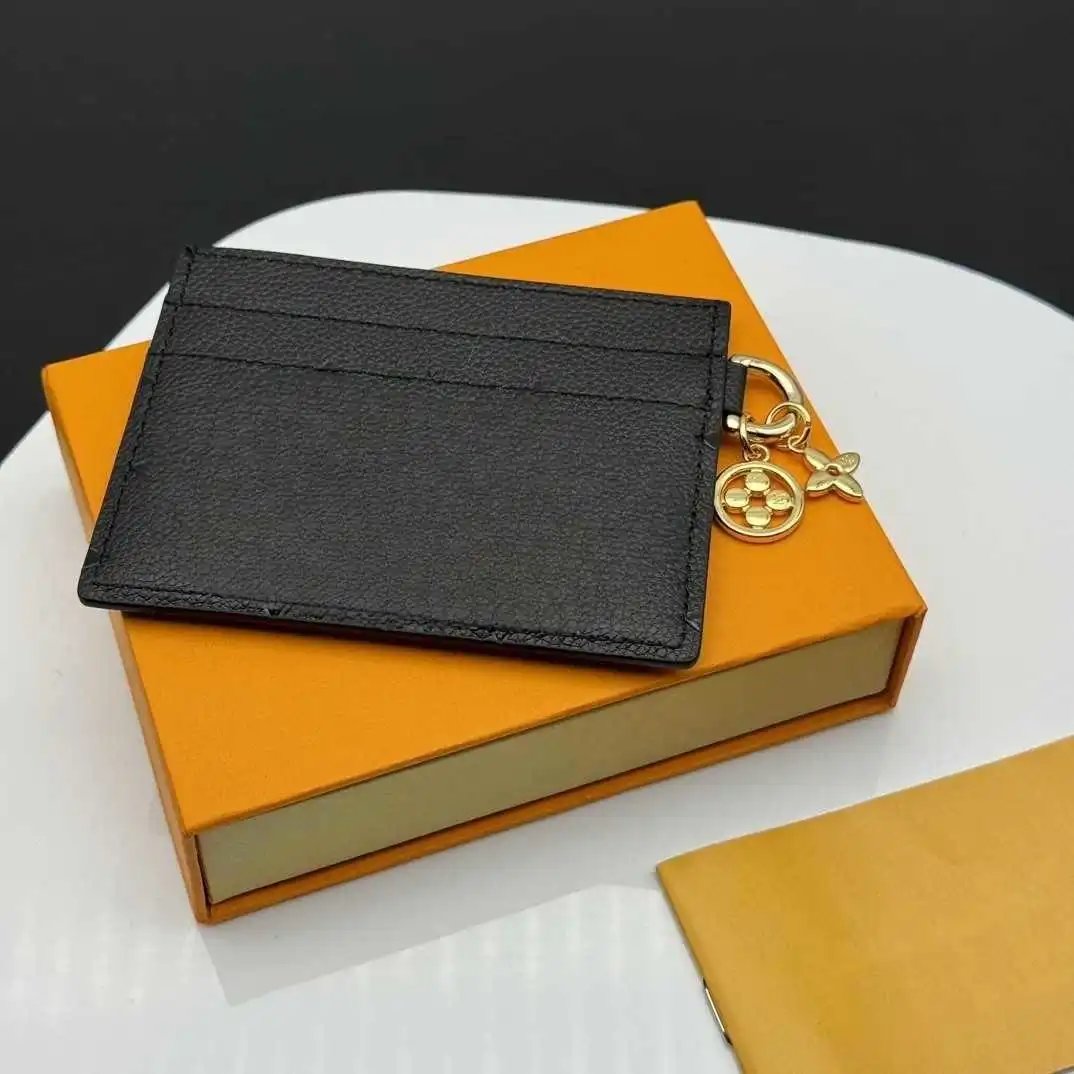 Dior Card Holder with Charm in Black Grained Leather Wallets - 6