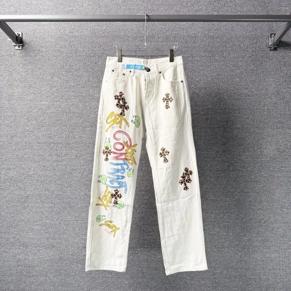 Chrome Hearts Cross-Embroidered White Straight-Leg Jeans - 29