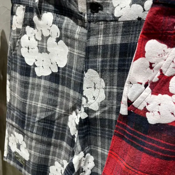 Design Floral Plaid Short-Sleeve Shirt and Shorts Set Black White - 28