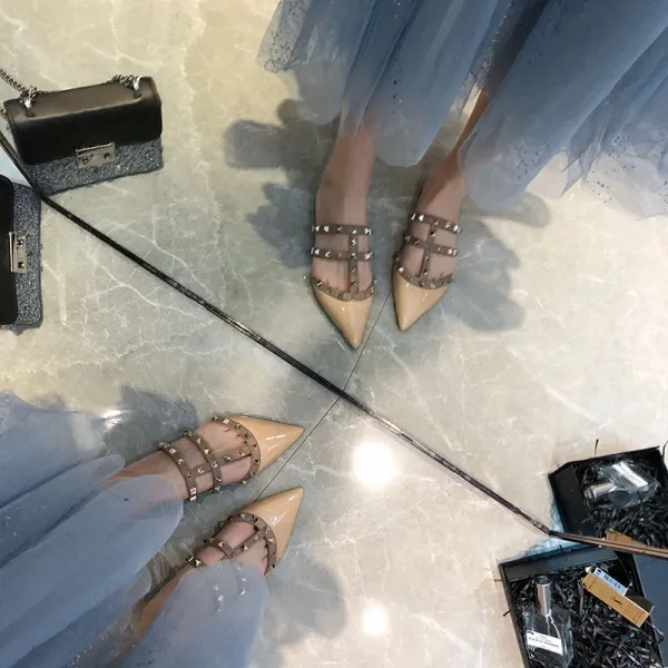 Valentino Rockstud Strappy Mule White Beige Sandals - 12