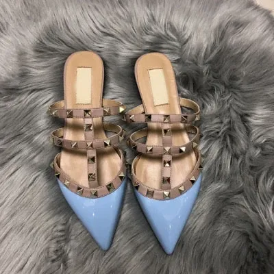 Valentino Rockstud Strappy Mule White Beige Sandals - 23