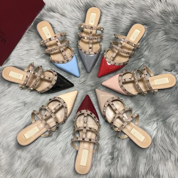 Valentino Rockstud Strappy Mule White Beige Sandals - 29
