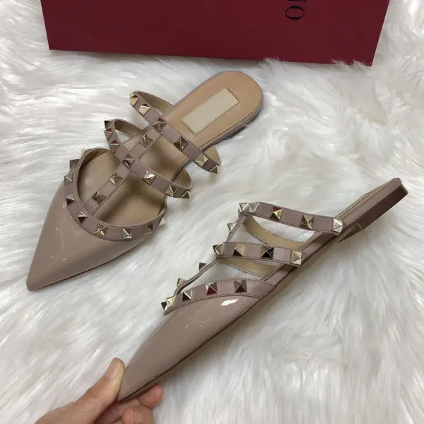 Valentino Rockstud Strappy Mule White Beige Sandals - 35