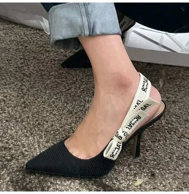 Dior High Heels Pointed-Toe Knit Slingback with Logo Strap product detail image 2