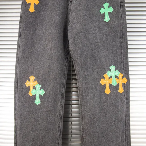 Chrome Hearts Cross Patch Distressed Gray Jeans - 17