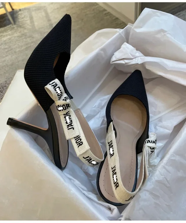 Dior High Heels Pointed-Toe Knit Slingback with Logo Strap product detail image 8