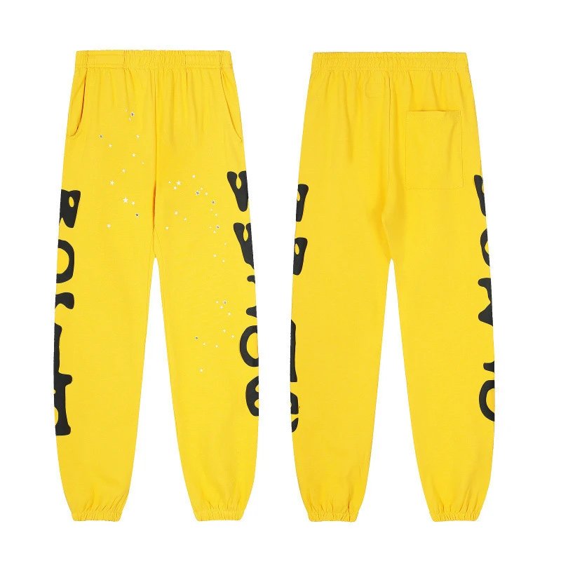 Design Graphic Print Jogger Pants Yellow Sweatpants