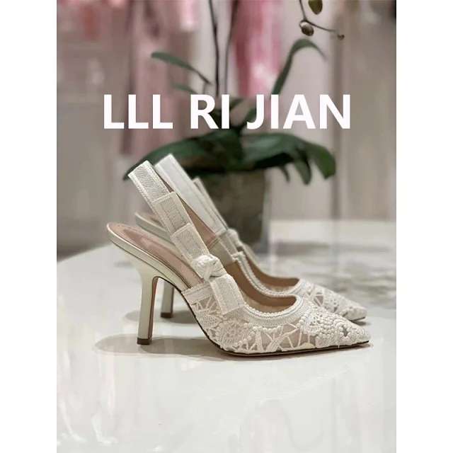 Unbranded High Heels Lace Embroidered Pointed-Toe Slingback product detail image 2
