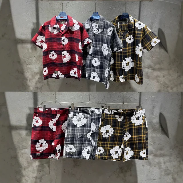 Denim Tears Shirts Plaid floral-print short-sleeve button-up shirt product detail image 5