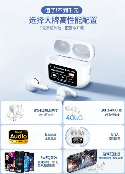 Design A9 Pro LCD Smart Touchscreen TWS Earbuds White Tws Earbuds - 12