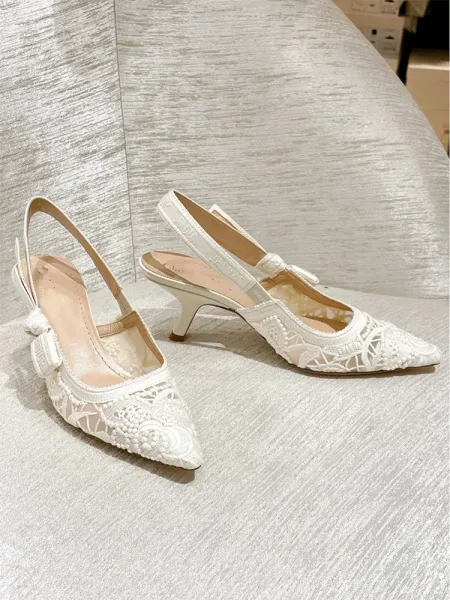 Dior J'Adior Lace Slingback Heels Blush Pink - 3