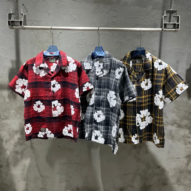 Denim Tears Shirts Plaid floral-print short-sleeve button-up shirt product detail image 9