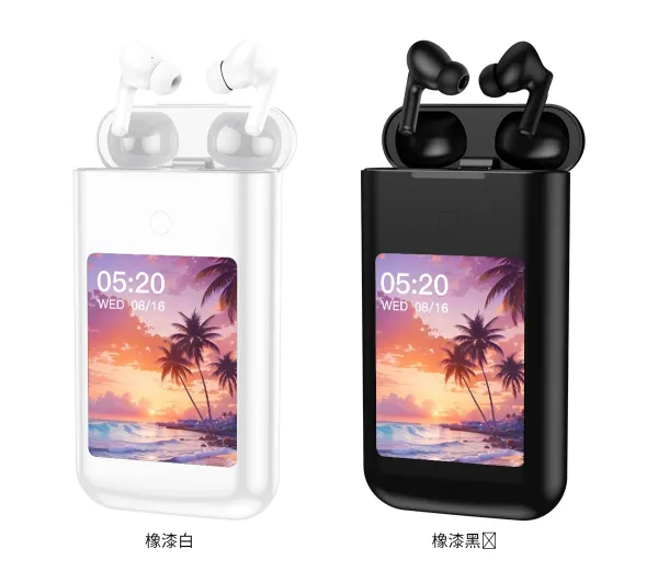 Design Smart TWS Earbuds with Display Case Black Earphones - 11