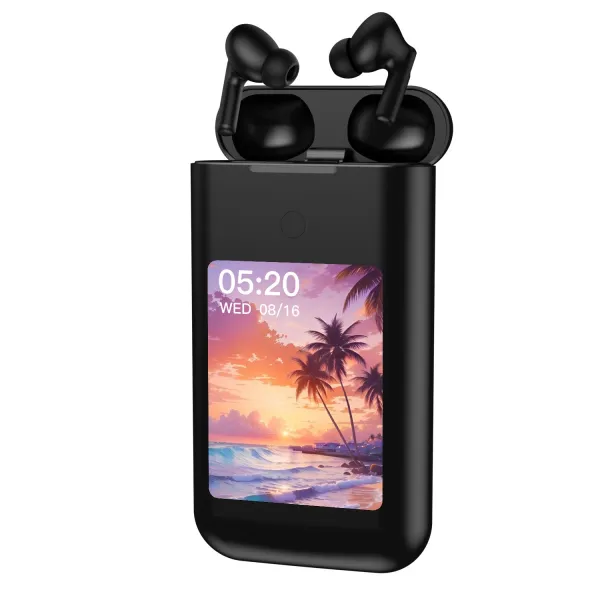 Design Smart TWS Earbuds with Display Case Black Earphones - 17